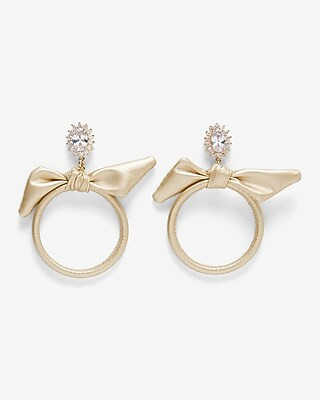 Rhinestone Bow Hoop Drop Earrings | Express