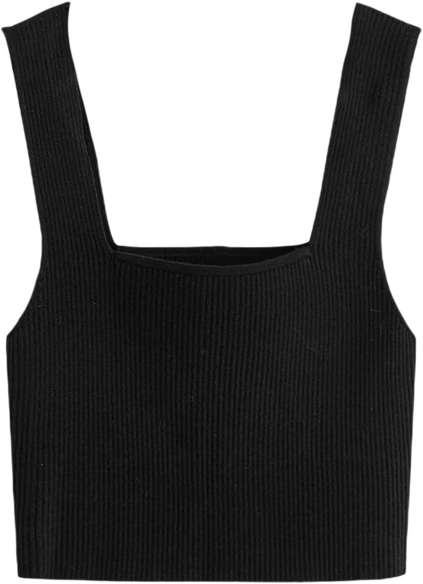 Verdusa Women's Square Neck Sleeveless Solid Ribbed Knit Crop Top Tank | Amazon (US)