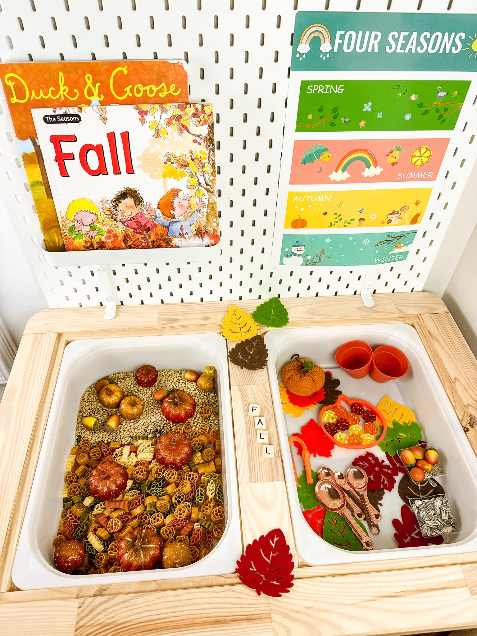 Fall sensory bin with lentils, pumpkins, fall shaped pasta, and acorns.


#LTKFamily #LTKKids #LTKSeasonal