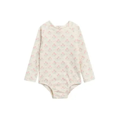 Rylee + Cru Delphine Floral Print One-Piece Rashguard Swimsuit in Ivory at Nordstrom, Size 6-12M | Nordstrom