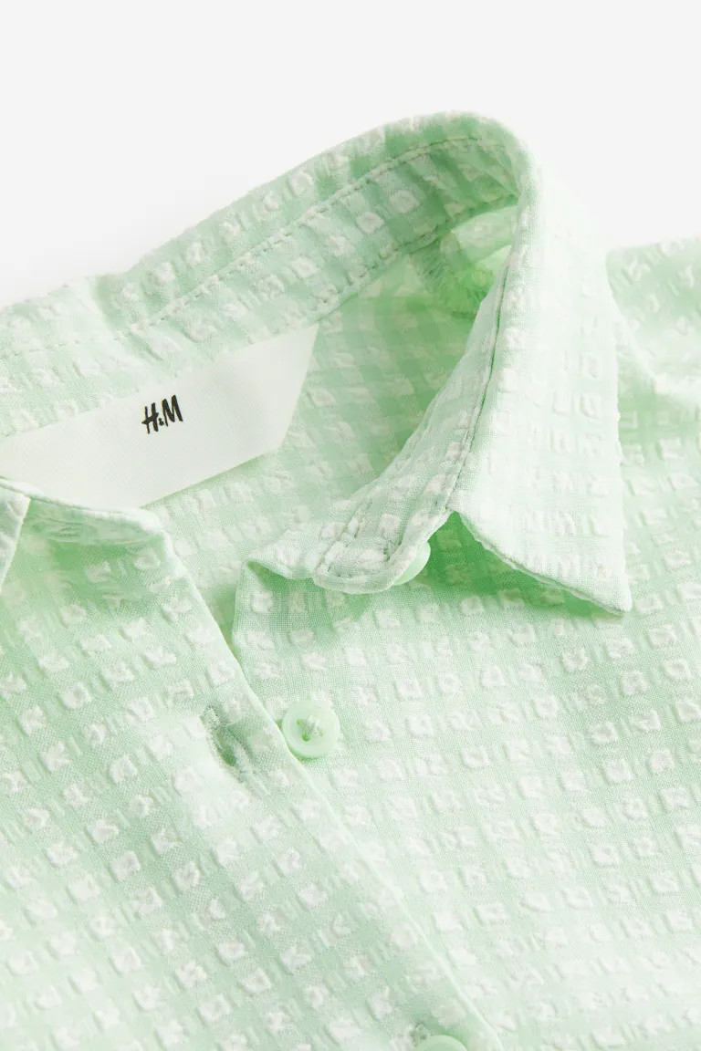 Tie-detail shirt - Light green/Gingham checked - Kids | H&M GB | H&M (UK, MY, IN, SG, PH, TW, HK)