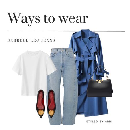 Ways to wear barrel jeans. Denim trends . Trench coat. Tory Burch. Striped sweater. 

#LTKfindsunder100 #LTKstyletip #LTKshoecrush