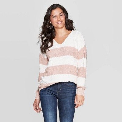 Women's Striped V-Neck Pullover Sweater - Knox Rose™ White | Target