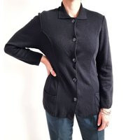 Vintage Black Wool Mix Cardigan With Collar // Knit Ladies Minimalist Blazer Small - Medium Made in Italy | Etsy (US)
