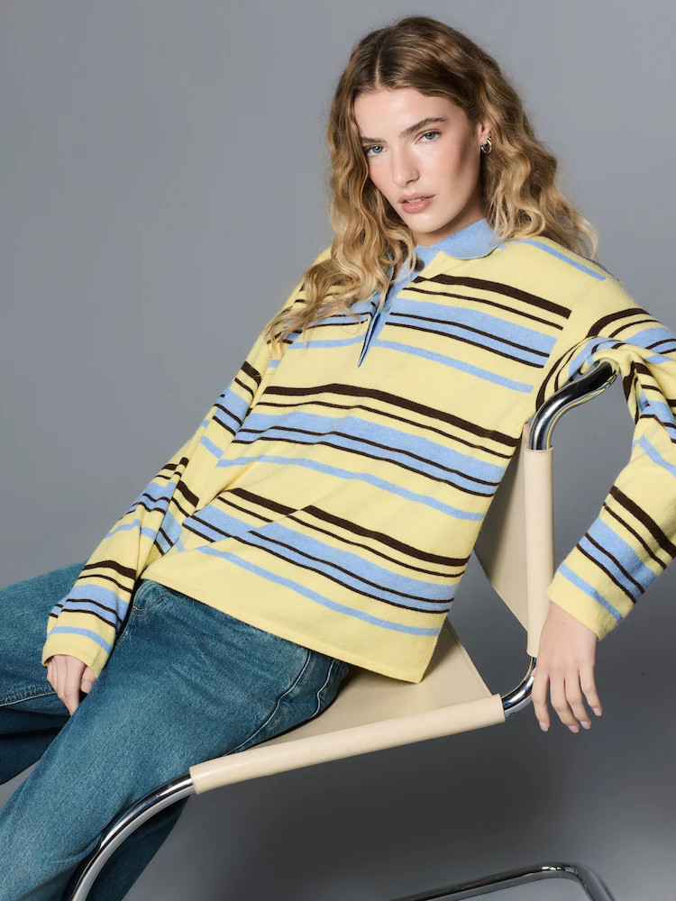 Yellow/Blue Stripe Supersoft Knitted Long Sleeve Polo Top | Next US