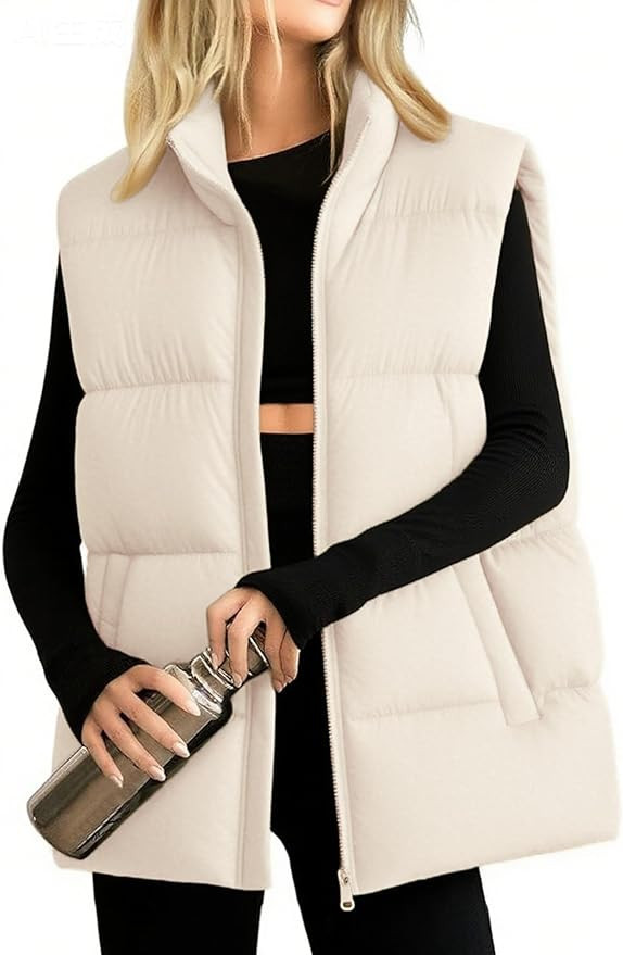 Xiaoxuemeng Womens Puffer Vest Oversized Collared Sleeveless Puffer Jacket Zip Up Lightweight Bub... | Amazon (US)
