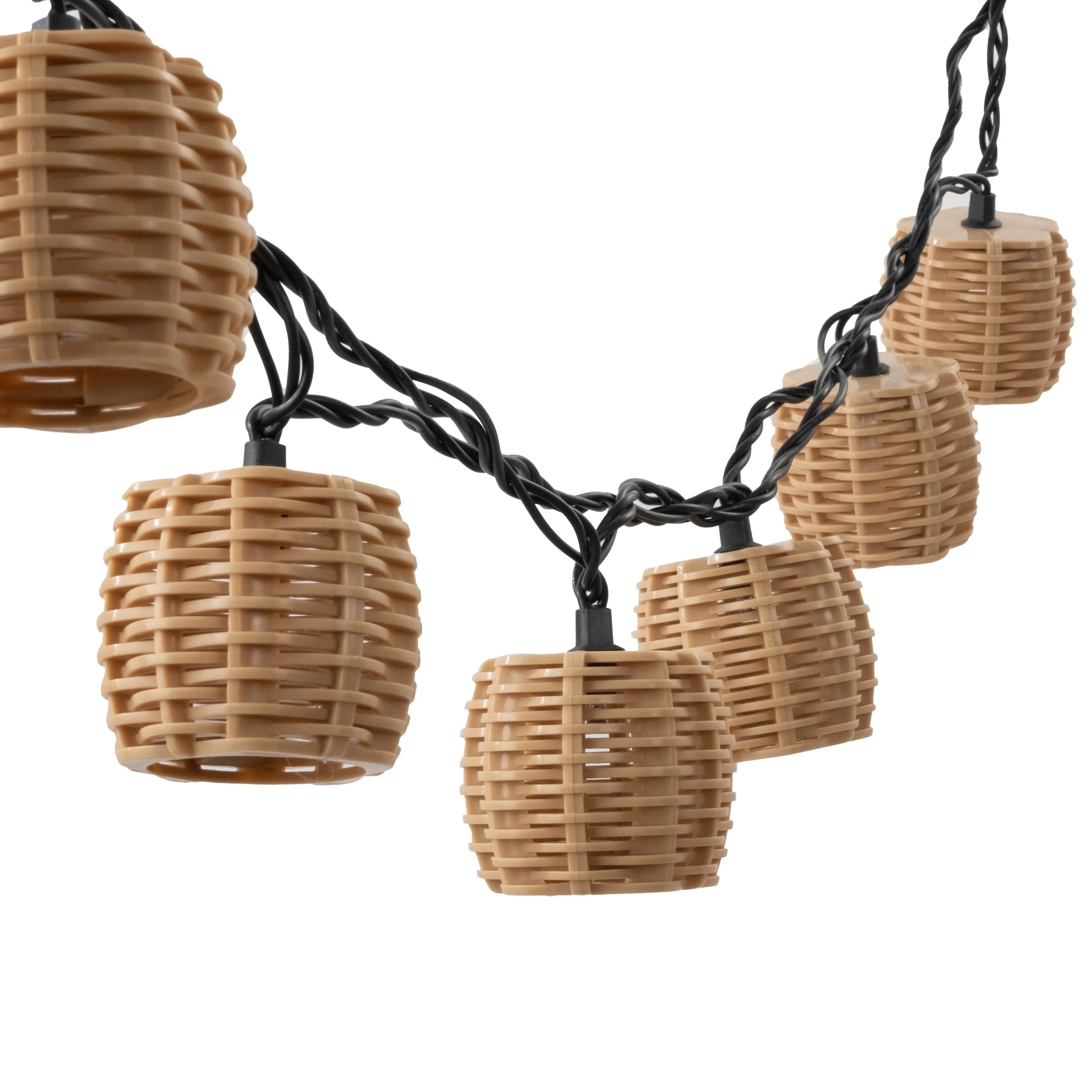 Mainstays 10-Light 7.4-Feet Plug-in Beige Rattan Outdoor String Lights | Walmart (US)