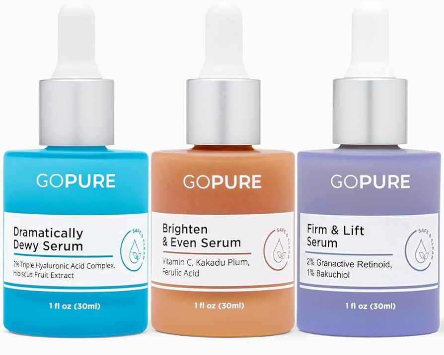 goPure Power Serum Trio Set - Radiant Vitamin C Serum, Hydrating Hyaluronic Acid Serum, Bakuchiol... | Amazon (US)