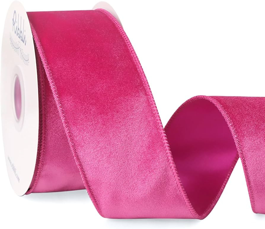 Ribbli Hot Pink Velvet Wired Ribbon 2.5 Inch Velvet with Satin Christmas Ribbon for Gift Wrapping... | Amazon (US)