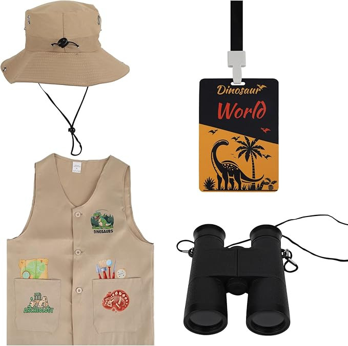 Kids Dinosaur Paleontologist Kit Hat Costume and Vest Dinosaur Pass Cards for Paleontologist Cost... | Amazon (US)