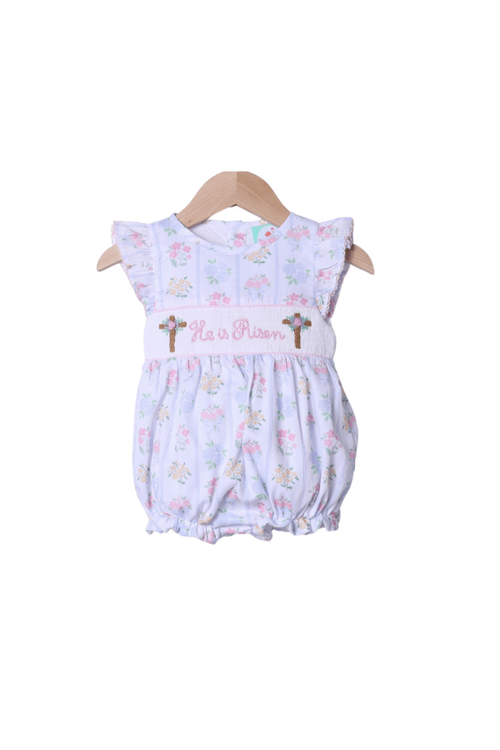 Smocked He Is Risen Floral Cross Bubble | The Smocked Flamingo