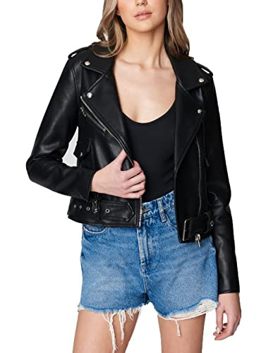 [BLANKNYC] womens Vegan Leather Belted Moto , Stylish Coat & Designer Clothing Jacket, Black, X-Small US | Amazon (US)