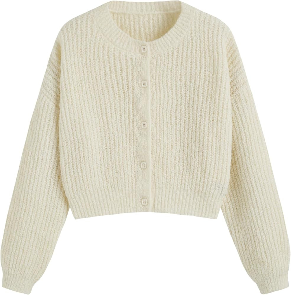 CIDER Cardigan Sweaters for Women Trendy Knit Crew Neck Button Down Cardigan Solid Long Sleeve Kn... | Amazon (US)