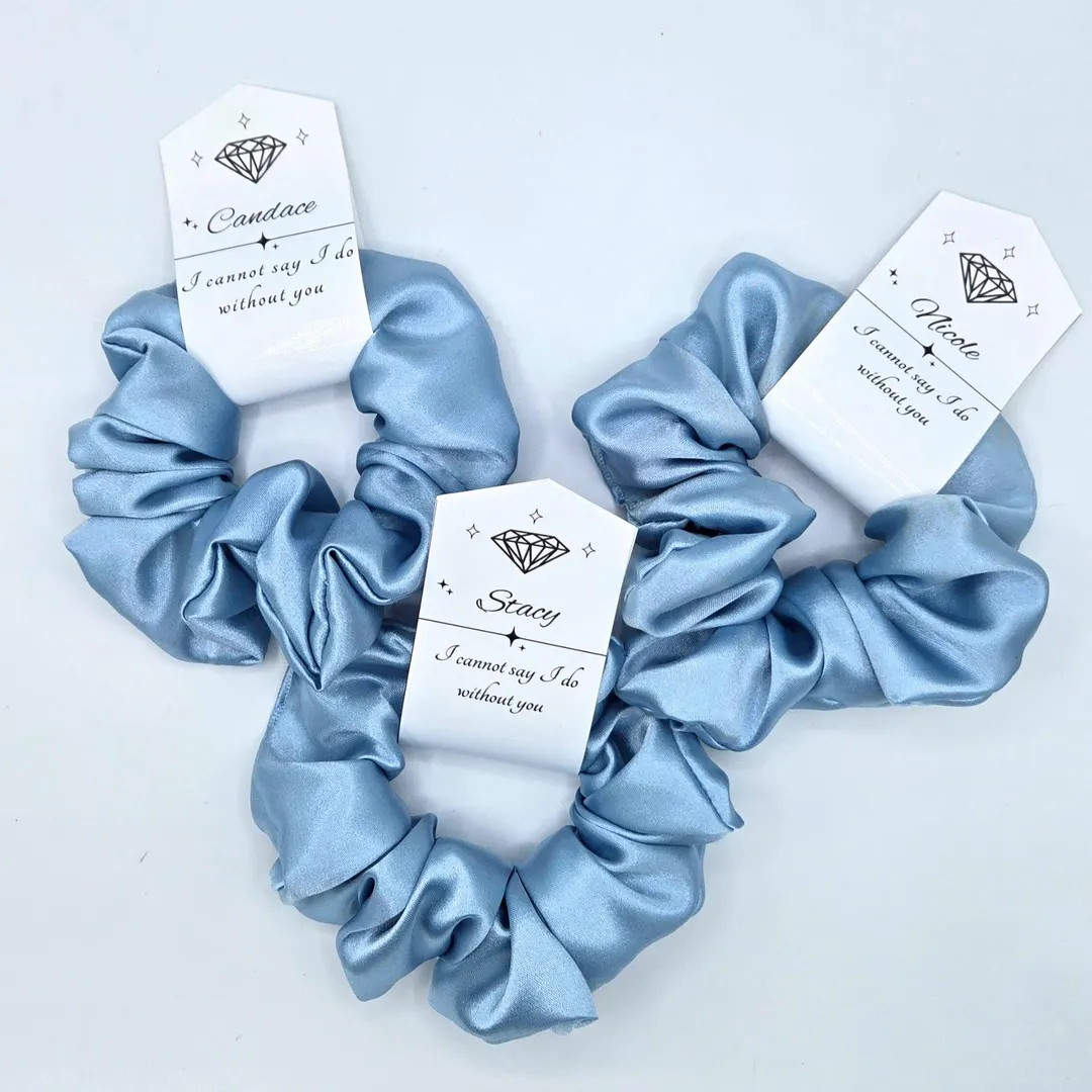 Personalized Dusty Blue Scrunchie, Quality Custom Name Scrunchie, Luxurious Satin Hair Tie, Bride... | Etsy (US)