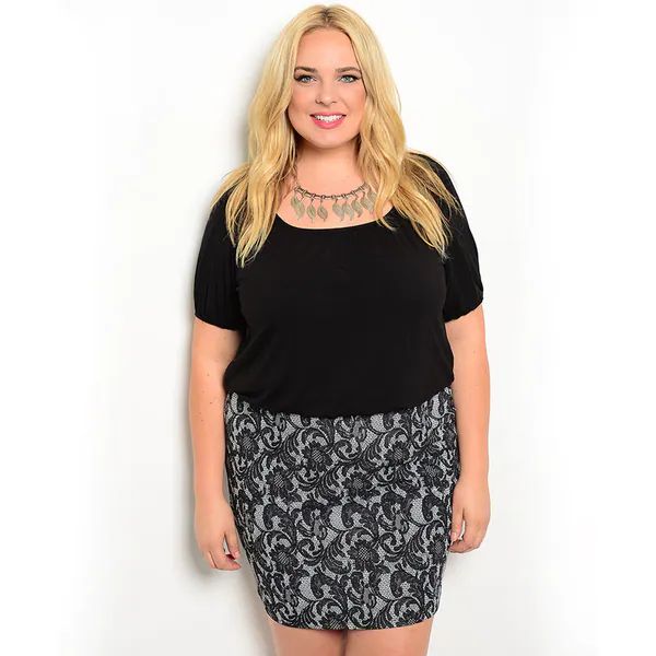 Shop the Trends Women's Plus Size Dress with Contrast Print Pencil Skirt and Solid Bodice | Bed Bath & Beyond