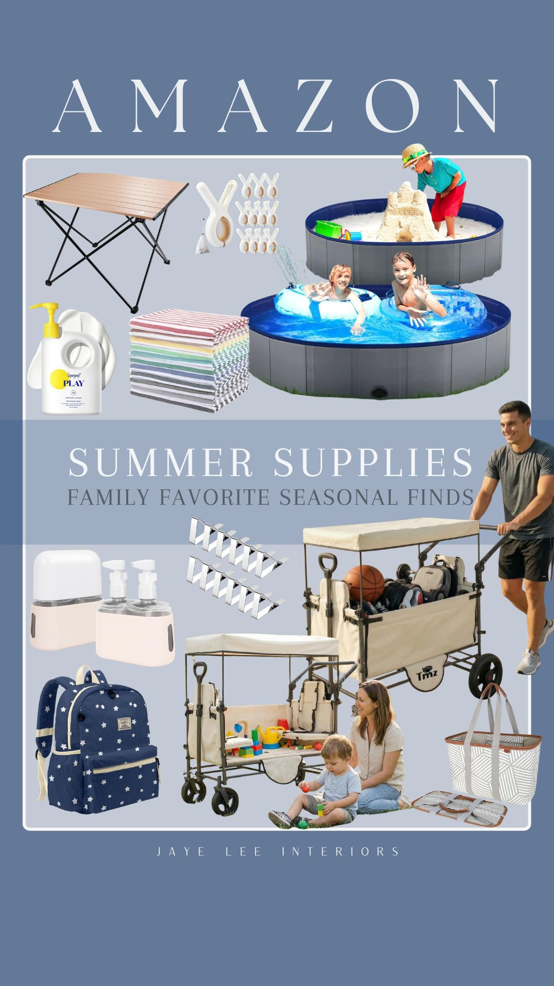 A few of our family's summertime favorites from Amazon...
beach wagon, collapsible camping table, portable picnic table, durable kids' pool, kiddie pool, doggie bathing pool, dog pool, turkish towels, supergoop bulk sunscreen, sports mom, kids' backpack, toddler backpack, summer travel, beach toys for kids, travel cosmetics, travel lotion, toiletries, picnic table clips, towel clips for beach chairs, beach loungers, beach vacation, summer vacation, collapsible tote, travel tote #jleeinteriors

#LTKmomlife #LTKTravel #LTKKids