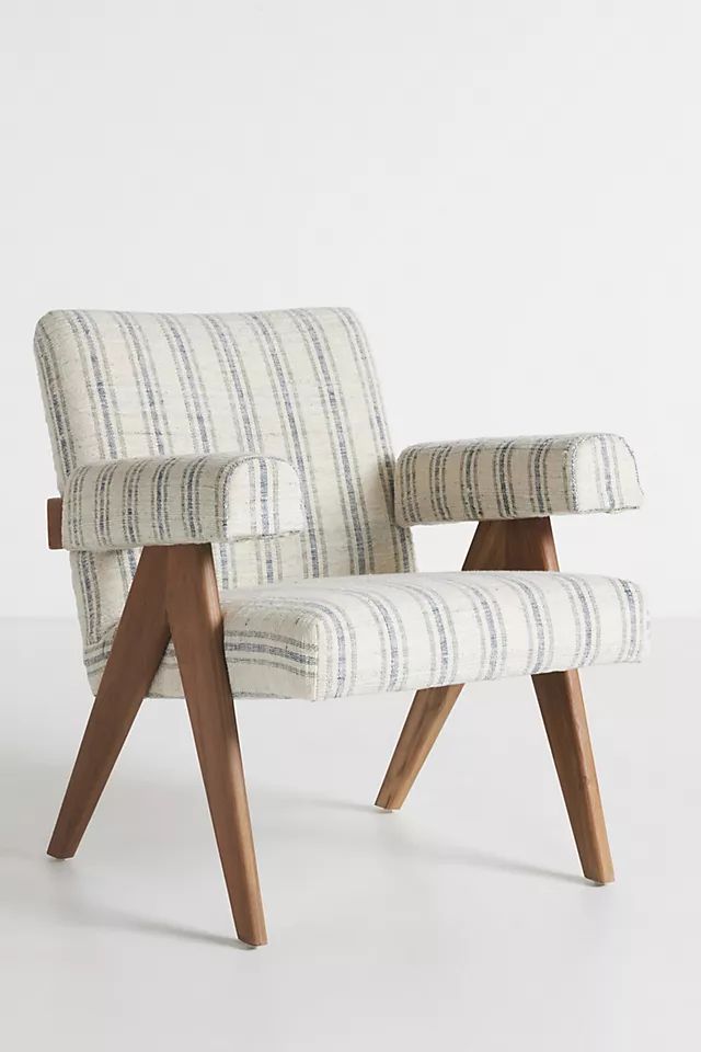 Boro Stripe Ashton Upholstered Teak Accent Chair | Anthropologie (US)