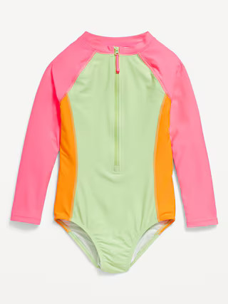 Color-Block Zip-Front Rashguard One-Piece Swimsuit for Girls | Old Navy (US)