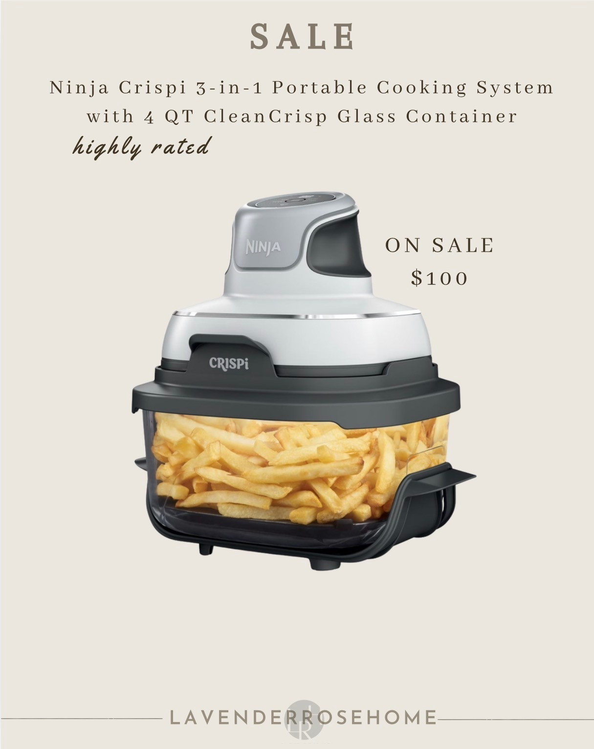Ninja Crispi 3-in-1 Portable Cooking System on sale for $99.99 - air fry, bake, and crisp in one compact design.

Air Fryer. Kitchen Essentials. Sale Alert. Small Appliances. Walmart Home. Lavender Rose Home.

#LTKSaleAlert #LTKHome