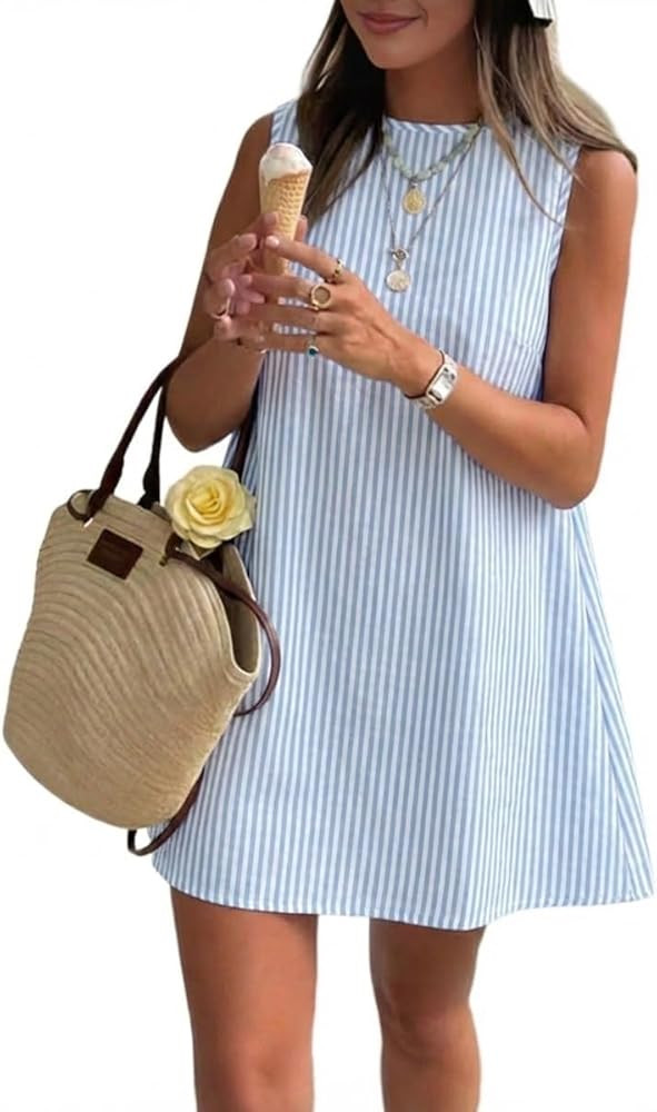 IDEALSANXUN Womens Gingham Dress Spring Summer Beach Boho Sleeveless Mini Sundress | Amazon (US)