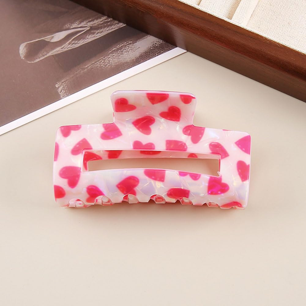 1PCS Valentine’s Day Hair Claw Clips Strong Hold Acrylic Hair Clips Pink Heart Square Catch Cli... | Amazon (US)