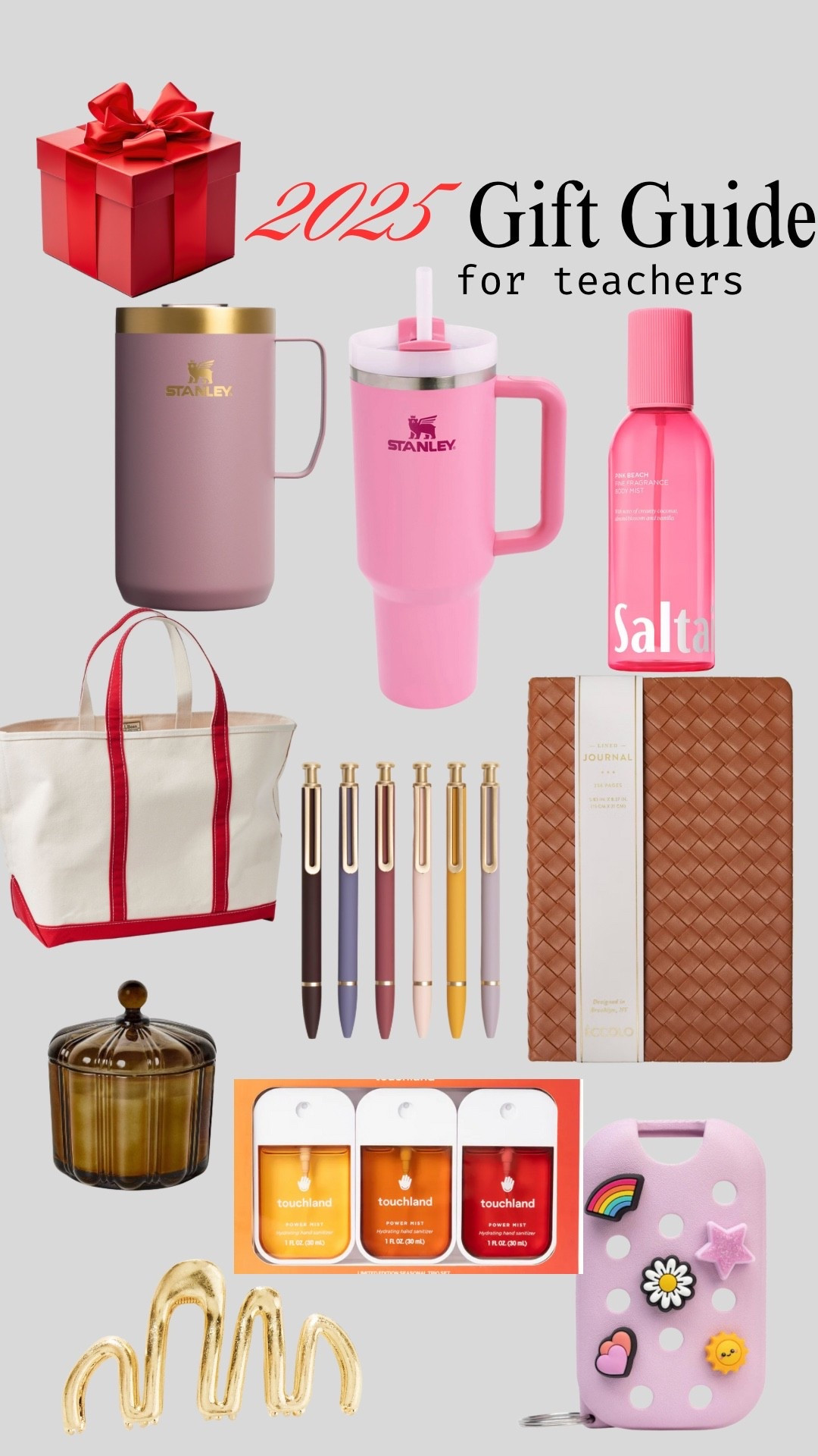 2025 Gift Guide for Teachers

Hearth & Hand 2 Wick Candle, Squiggle Claw Clip, Pillow Talk Lip Gloss, Touchland Hand Sanitizer, Crocs x Touchland Hand Sanitizer Case, Saltair Body Mist, Woven Journal, Ballpoint Pens, L.L. Bean Boat and Tote, Stanley Tumbler and Camp Mug

#LTKHoliday #LTKGiftGuide #LTKSeasonal
