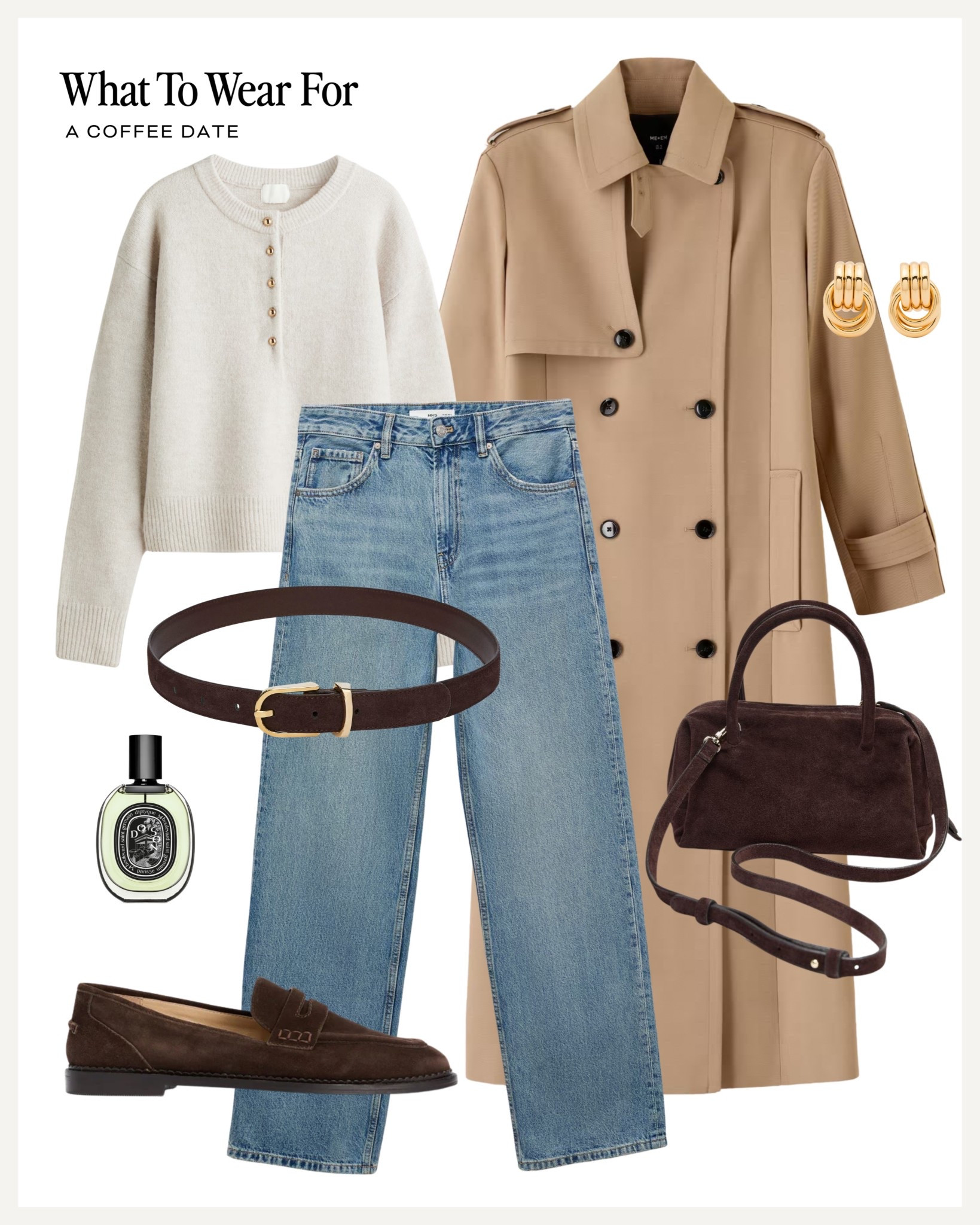 A coffee date

Trench coat / knitwear / straight jeans / brown loafers / suede bag 

#LTKuk #LTKautumn
