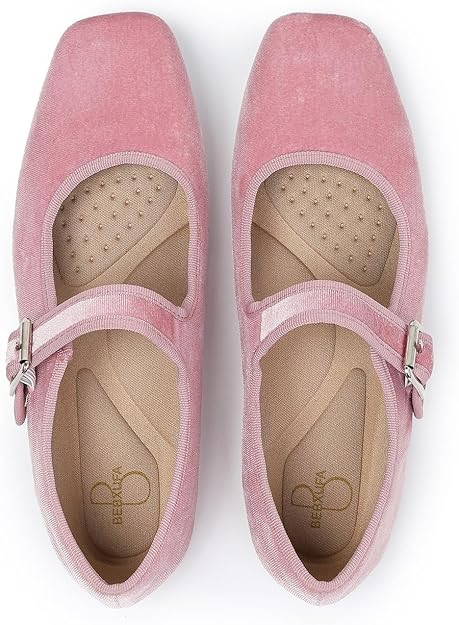 Women's Square Toe Ballet Flats - Mary Jane Shoes with Adjustable Strap, Slip On Comfortable Work... | Amazon (US)