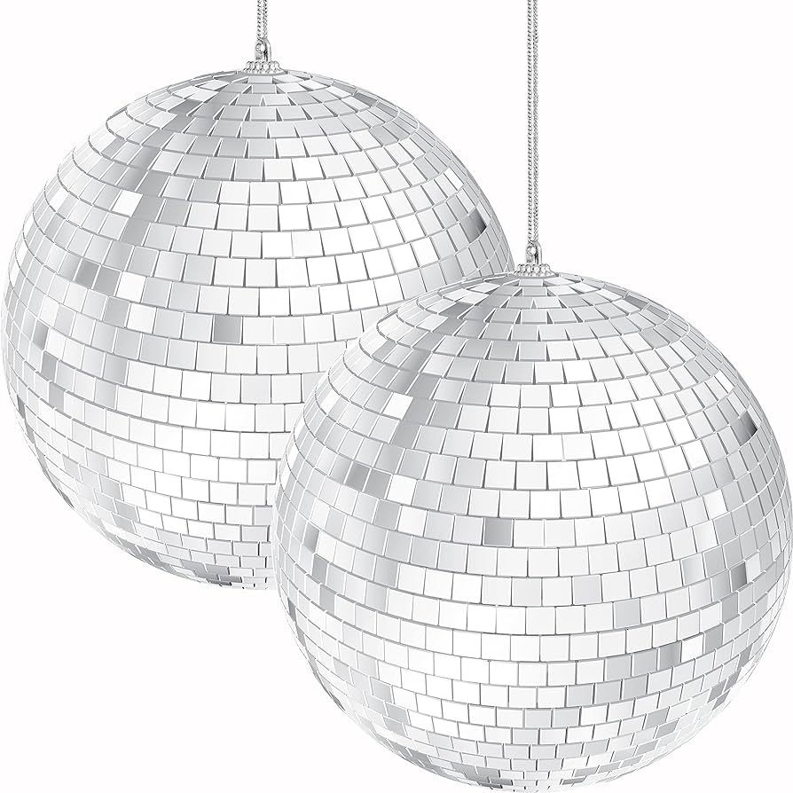 Mirror Disco Ball 4" Inch 2-Pack, Silver Hanging Ball with Attached String for Ring, Reflects Lig... | Amazon (US)
