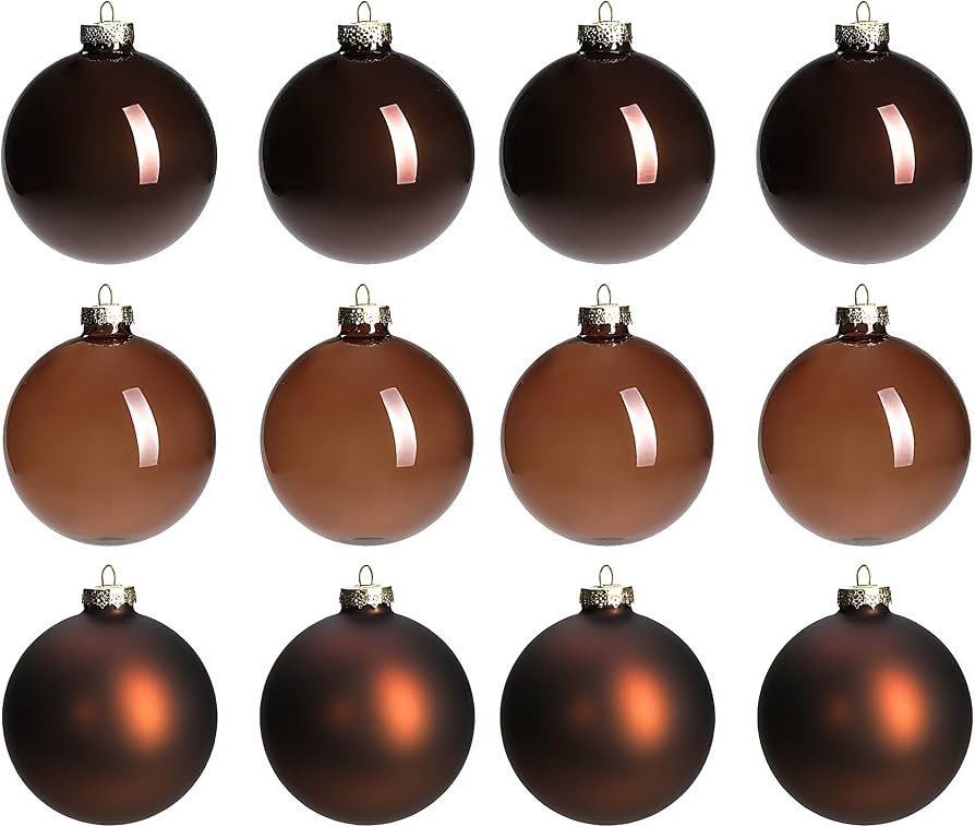 Brown Glass Christmas Ball Ornaments for Tree, 2.36” Christmas Hanging Ornaments Set of 12 Xmas... | Amazon (US)