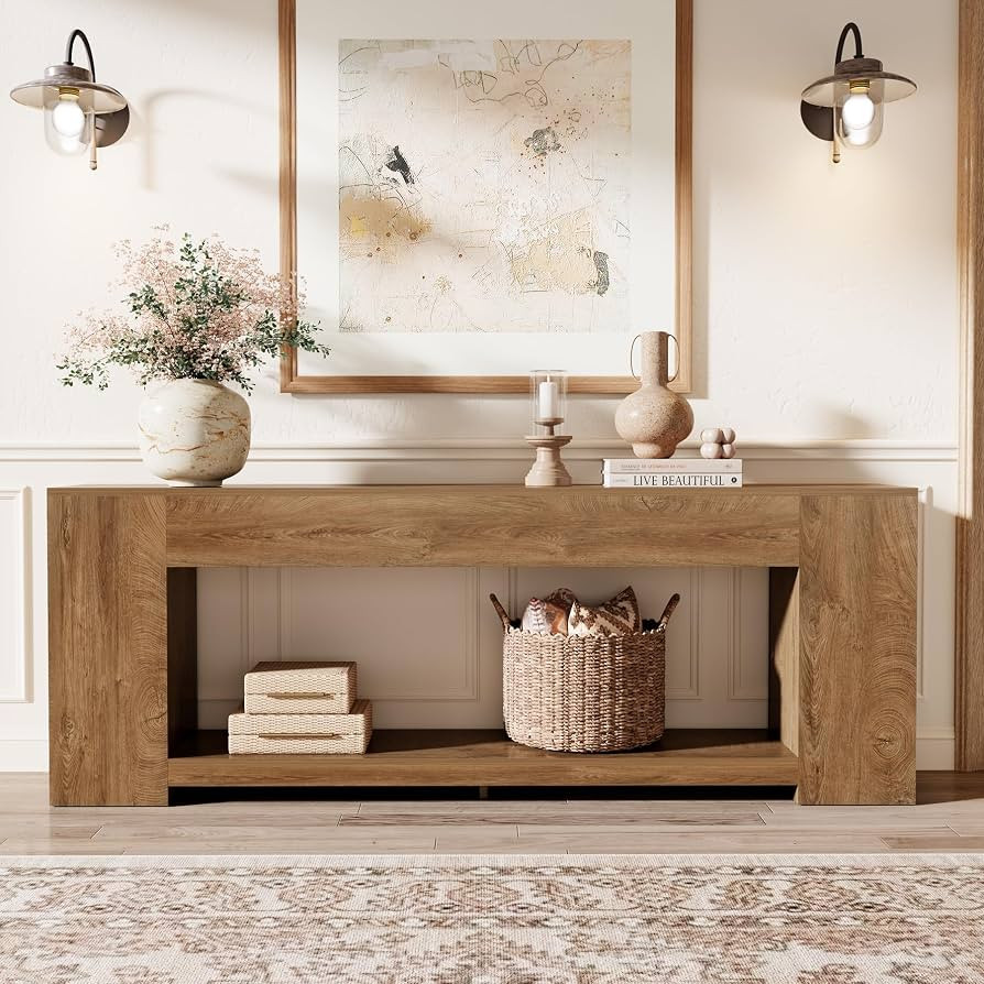 86-Inch Wooden Sofa Table with Storage Shelves, Farmhouse Behind Couch Accent Table for Entryway,... | Amazon (US)