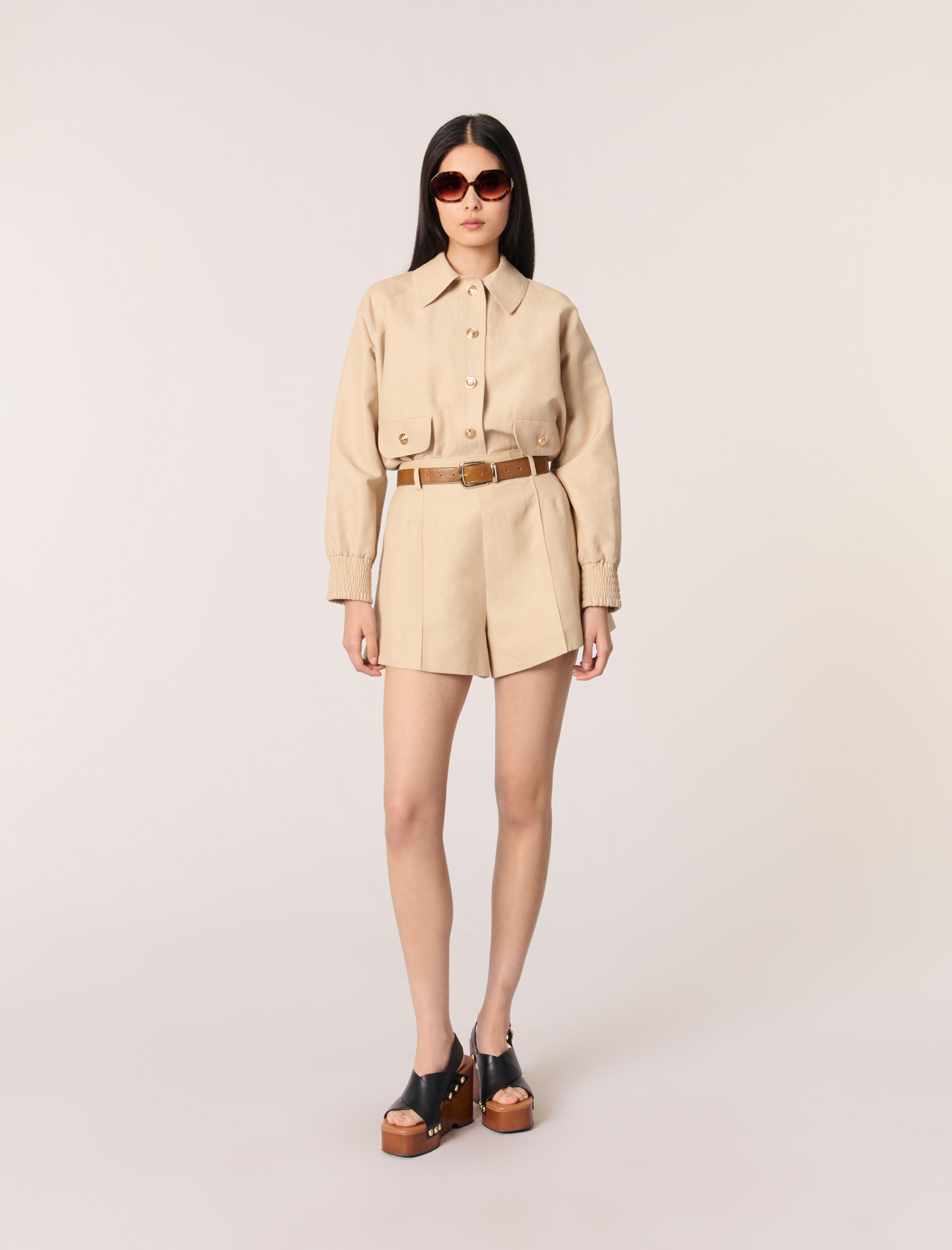 Short à pinces en lin et coton naturel pour femme | Maje | Maje EU