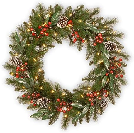 National Tree Company Pre-Lit Artificial Christmas Wreath, Green, Bristle Berry Pine, White Lights,  | Amazon (US)