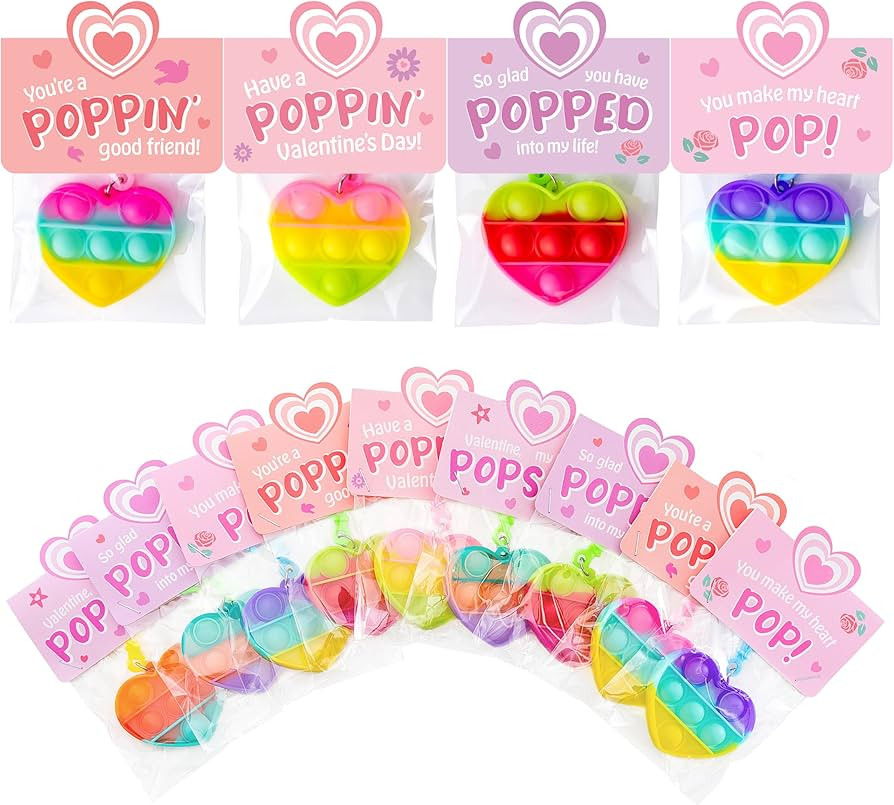 JOYIN 30 Packs Valentine's Day Gift Cards with Heart Pop Bubble Keychain, Mini Pop Squeeze Toys, ... | Amazon (US)
