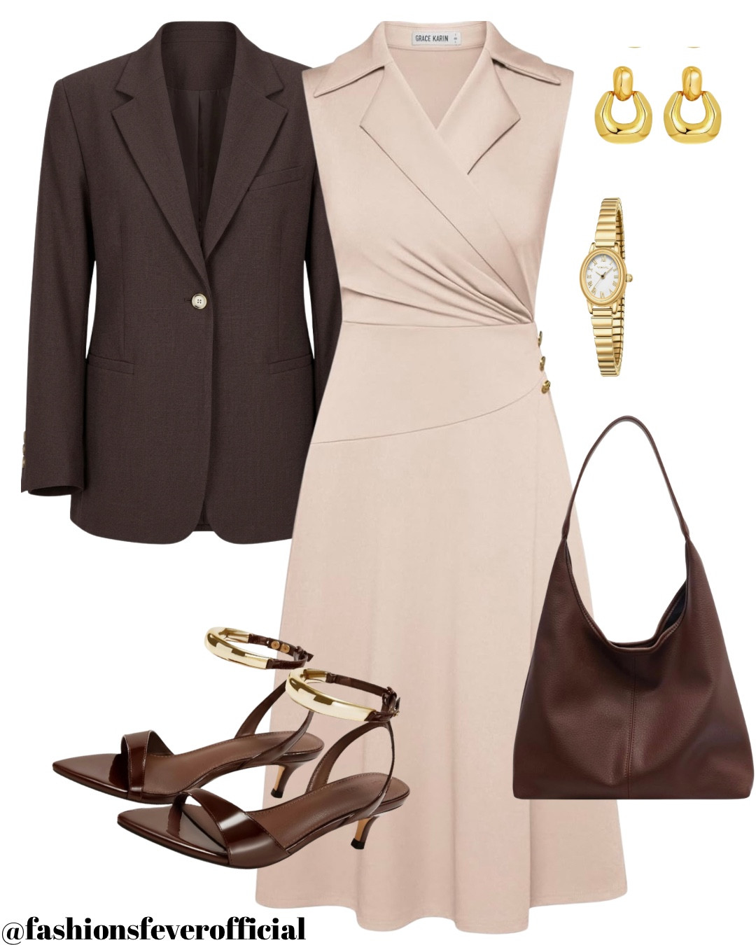 spring dresses
The Ultimate Spring Office Look
Step into the office with confidence in this perfectly curated neutral ensemble. This look balances professionalism and modern style, making it ideal for everything from high-stakes meetings to a polished commute.
Shop The Look
• The Dress: A sophisticated, sleeveless wrap-style midi dress in a soft champagne hue. The pleated waist and collared neckline offer a tailored silhouette that’s both flattering and work-appropriate.
• The Layer: A classic chocolate brown blazer. The rich, earthy tone provides a beautiful contrast to the light dress, adding structure and warmth for those breezy spring mornings.
• The Footwear: Strappy espresso-toned sandals featuring a bold gold ankle cuff. They bring a touch of "cool girl" edge to an otherwise timeless outfit.
• The Accessories: Keep it cohesive with gold accents, chunky door-knocker earrings and a sleek gold watch. Carry your essentials in a slouchy deep-brown leather hobo bag for a relaxed yet refined finish.
Style Tip: Swap the sandals for pointed-toe pumps if your office has a more formal dress code, or ditch the blazer for a chic "after-hours" dinner look!
#WorkwearStyle #SpringFashion #OfficeInspo #QuietLuxury #NeutralAesthetic #CareerChic #LTKFashion #LTKStyletip #springdresses #springoffice #springoutfitideas #springofficeoutfitideas

#LTKSeasonal #LTKootd