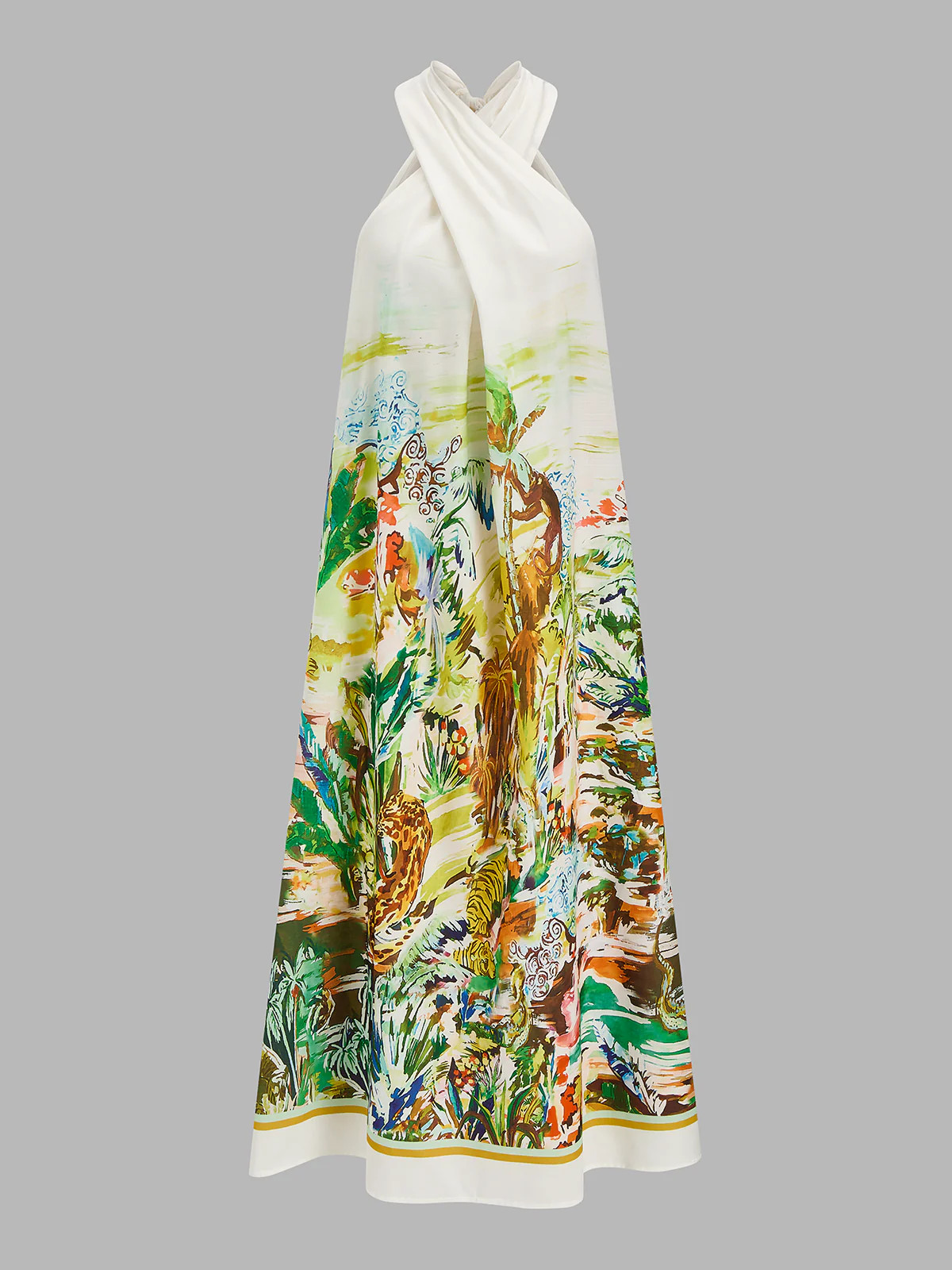Cross-Neck Tropical Watercolor Print Maxi Dress | Commense