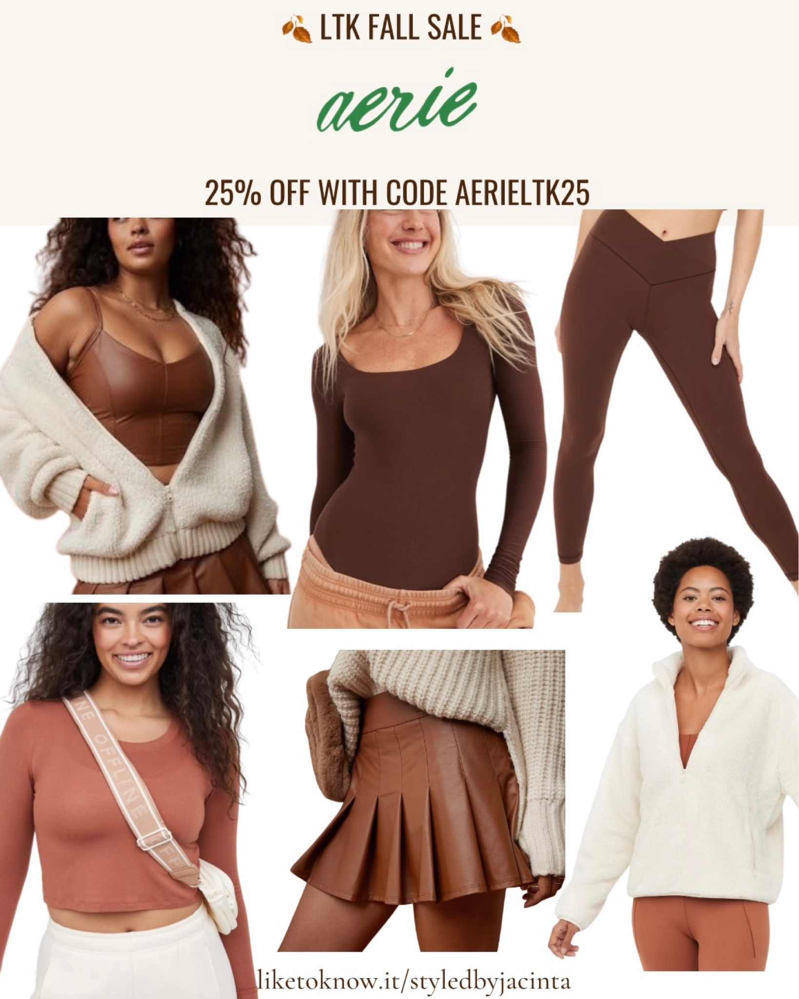 LTK FALL SALE AERIE CODE AERIELTK25 

ltk, ltk sale, fall sale, aerie, fall ootd, fall inspo, browns, tans, leggings, longsleeve, workput, workout wear, workout clothes, neutrals, sale alert, styledbyjacinta, jacinta devlin

#LTKsalealert #LTKSale #LTKSeasonal
