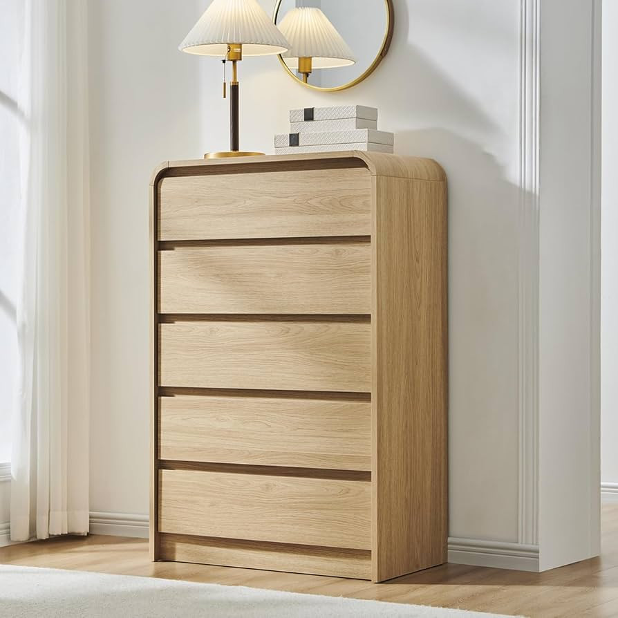 Aitjunz Modern 5 Drawers Dresser for Bedroom, 45" Tall Dresser, Natural Oak | Amazon (US)
