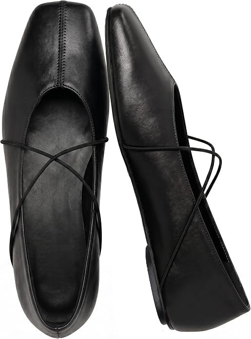 Women's Square Toe Ballet Flats Criss Cross Strap Slip On Mary Jane Shoes | Cute Ballerina Flats ... | Amazon (US)