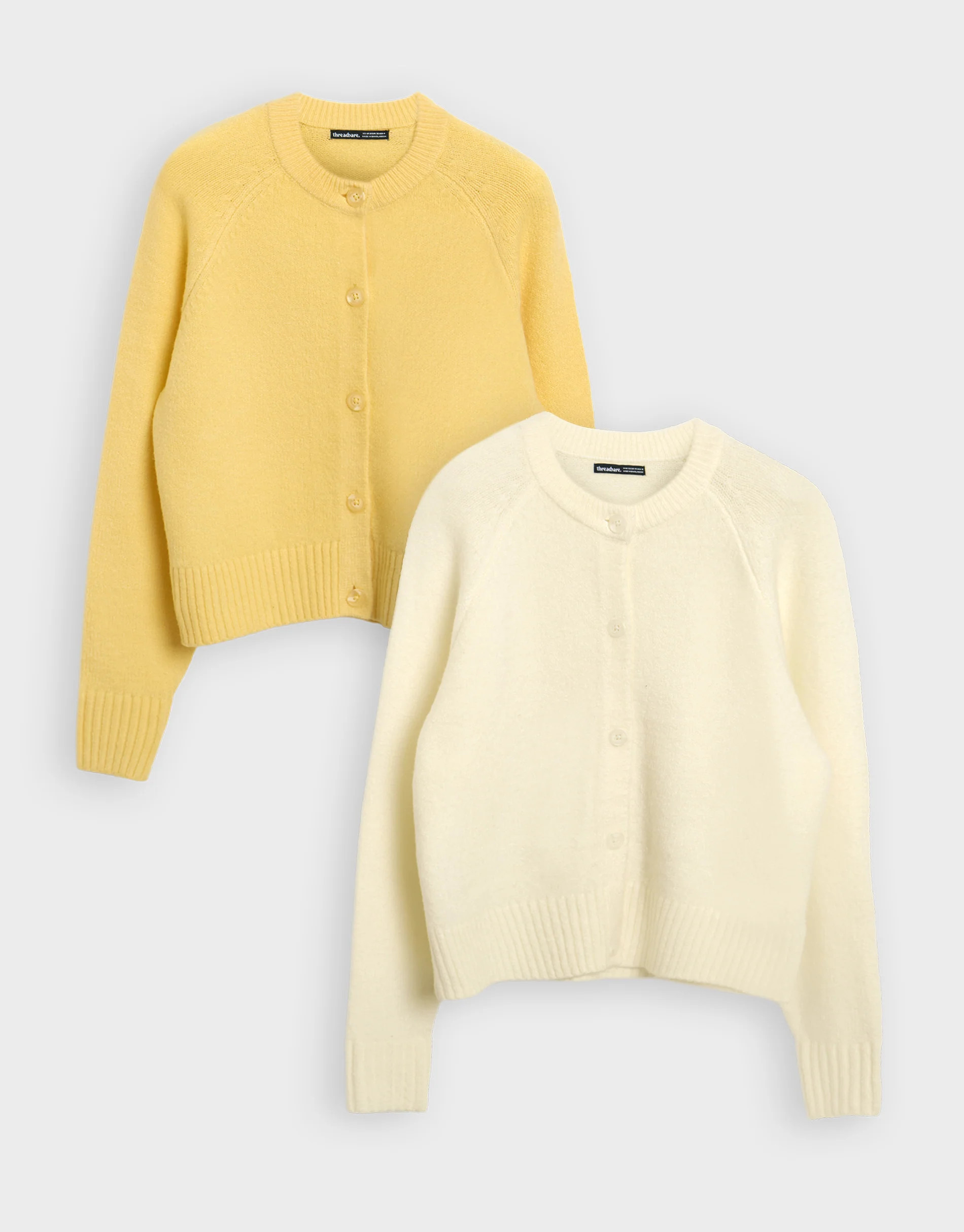 Cream & Yellow Button Up Knitted Cardigans (2 Pack) | Threadbare