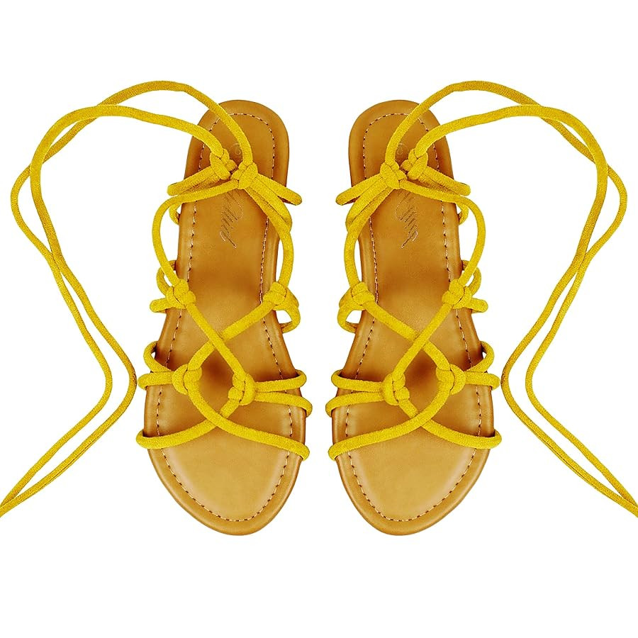 Women's Open Toe Lace Up Gladiator Flat Sandals，Slip on Roman Sandals | Amazon (US)