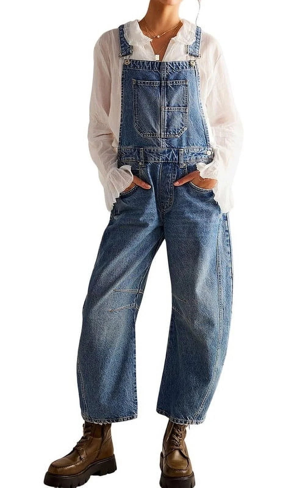 Datmelove Denim Overalls for Women Barrel Wide Leg Bib Baggy Jeans Adjustable Denim Romper Stretc... | Walmart (US)