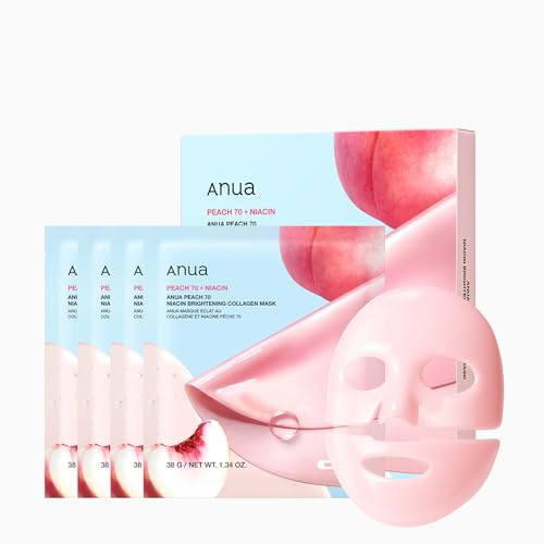 ANUA Peach 70 Niacin Brightening Collagen Mask, Overnight Face Mask for Glass Skin, Niacinamide, Collagen Facial Mask, Glow up with Hydration, Natural Color, Korean Skin Care (38g, 4ea) | Amazon (US)