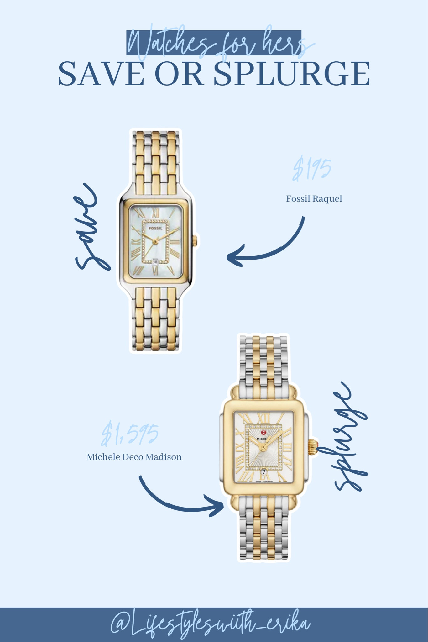 Save or splurge on one of these mixed metal watches. Both are an art deco look. One is from fossil the other is Michele.

Watches for women
Gifts for women 

#LTKstyletip #LTKGiftGuide #LTKHoliday