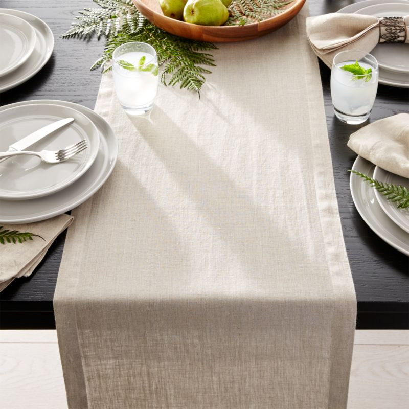 Marin 90-Inch Warm Natural Linen Table Runner + Reviews | Crate & Barrel | Crate & Barrel