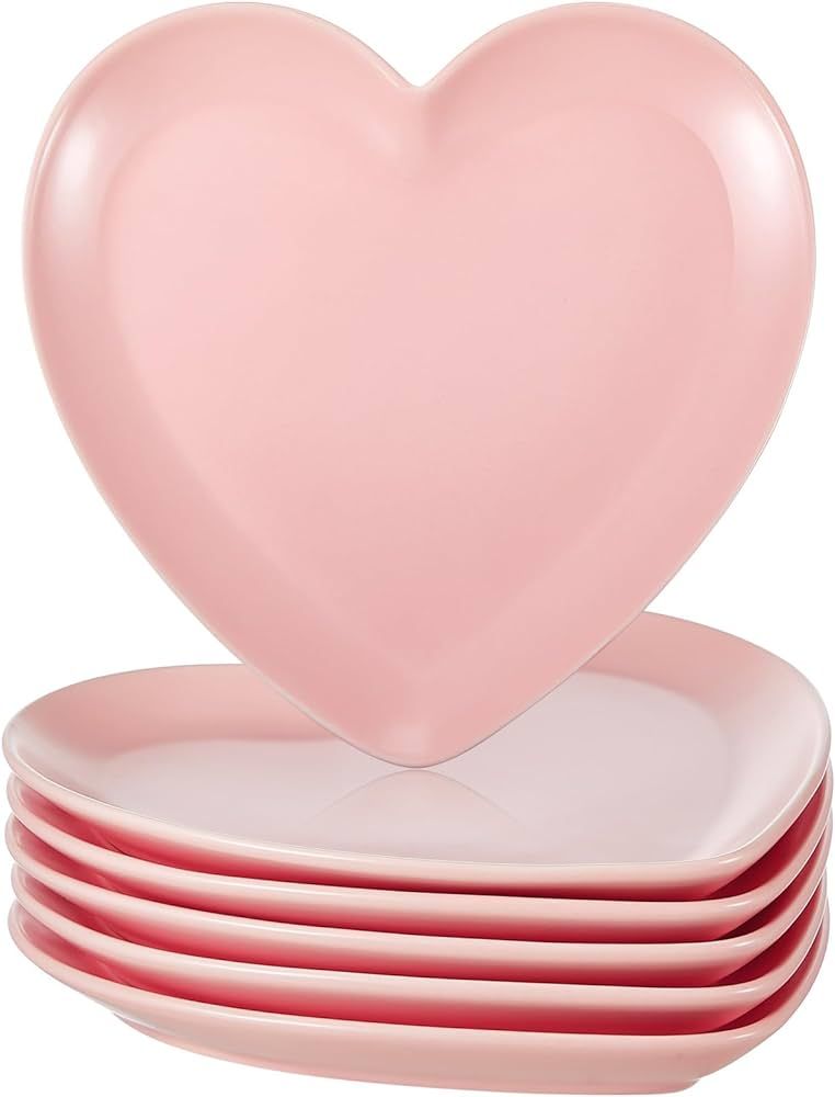 12 Pcs Valentines Day Heart Shaped Bowl Ceramic Dinner Plates 7.4 Inch Serving Dish Saucers Plate... | Amazon (US)