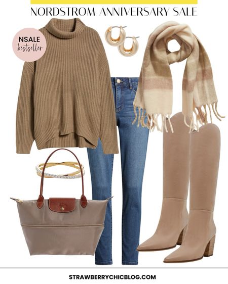 Nordstrom Anniversary Sale casual fall look! This sweater was a bestseller last year and I bet it will sell out again! Fall outfits // winter outfits // denim outfits // fall sweaters // knee high boots // fall bags // fall accessories// Nordstrom finds // Nordstrom fashion / NSale 

#LTKStyleTip #LTKSeasonal #LTKxNSale