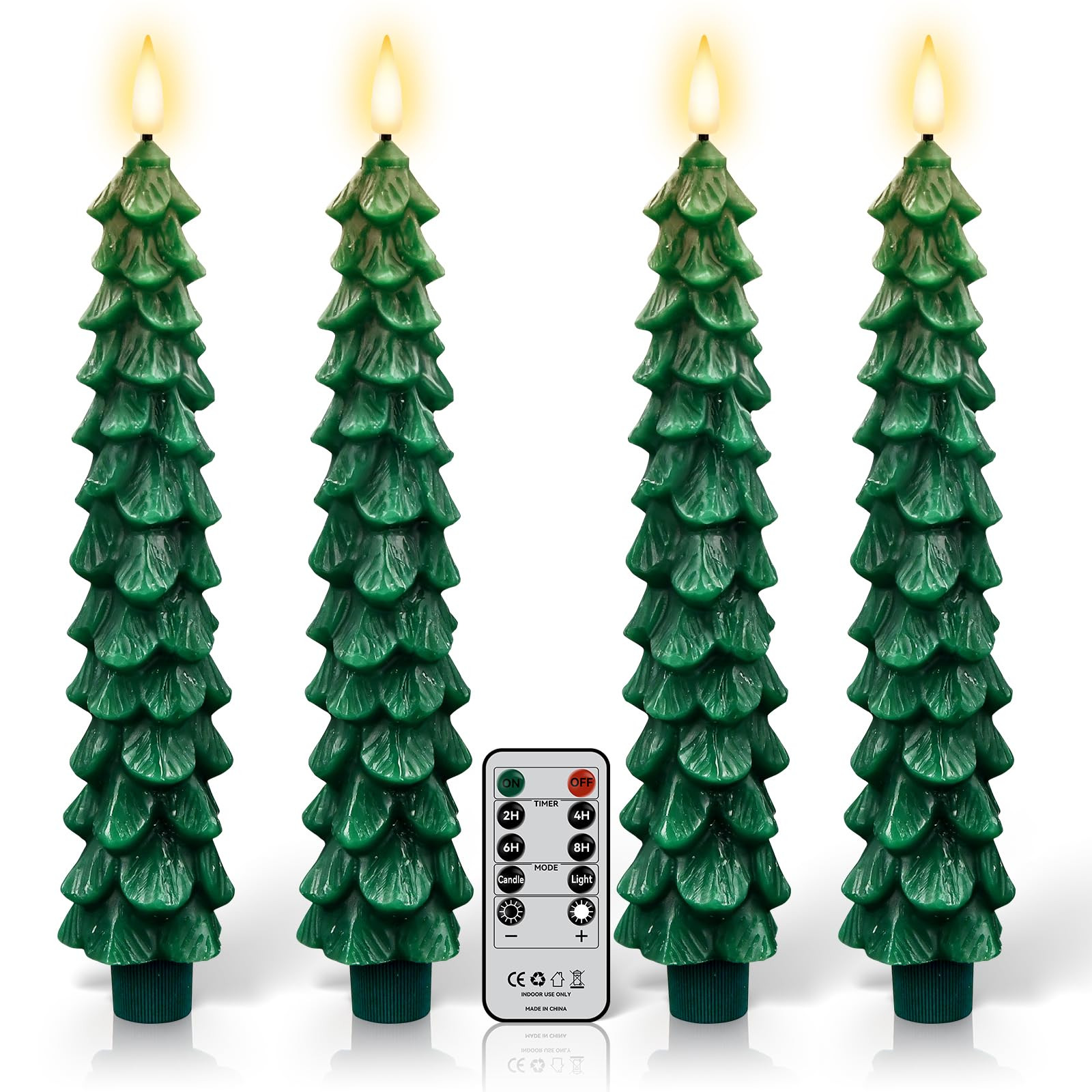 4 Pack Flameless Christmas Tree Candles with Remote, 9.8” LED Battery Operated Taper Candles, G... | Amazon (US)