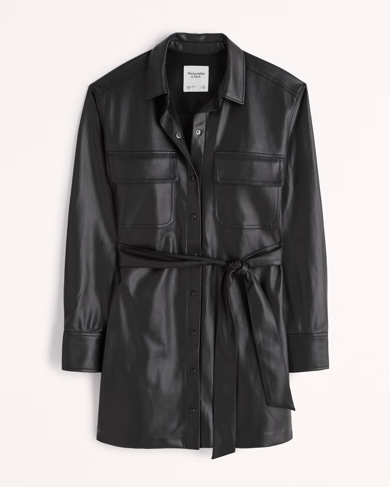 Women's Vegan Leather Mini Shirt Dress | Women's New Arrivals | Abercrombie.com | Abercrombie & Fitch (US)