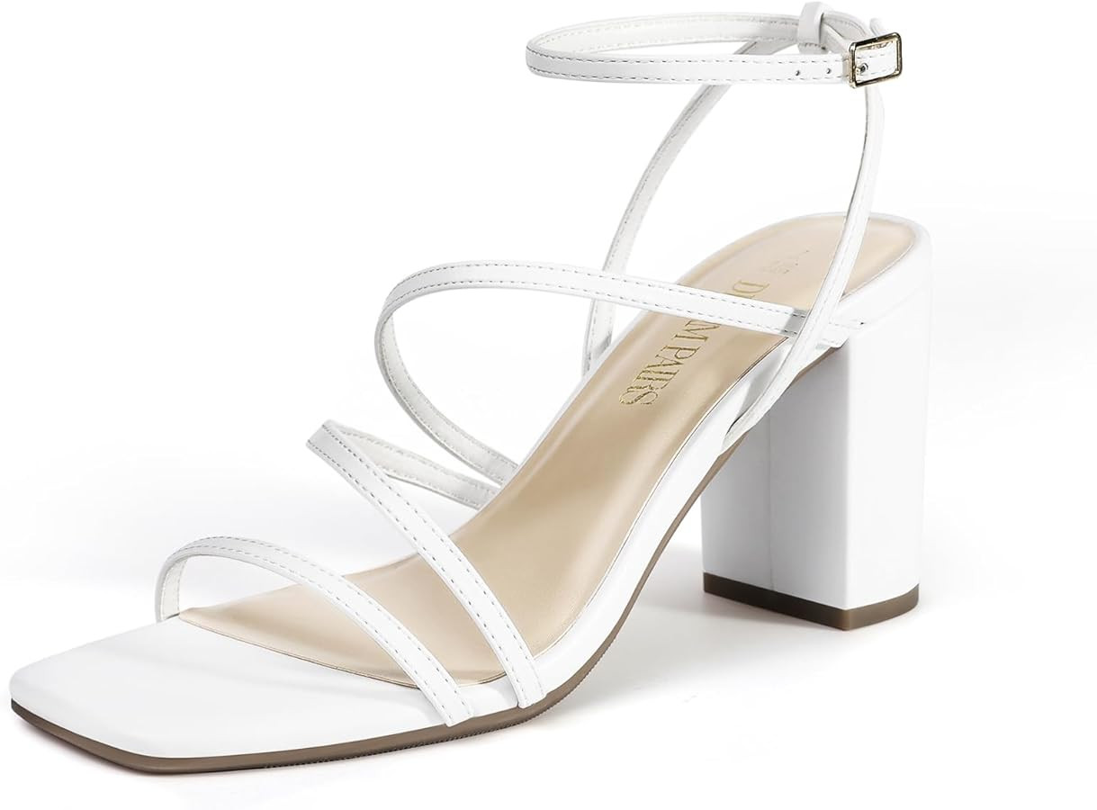 DREAM PAIRS Women's Heels Chunky Block Strappy Square Open Toe Ankle Buckle Heeled Sandals Weddin... | Amazon (US)